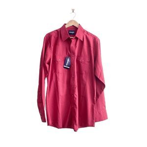 Wrangler Mens Long Sleeve Western Pearl Snap Up Front Red Tall Large NWT